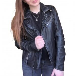 NEW MAURITIUS seera rf leather jacket in black/beige